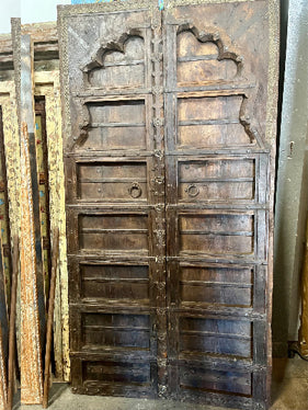 Pair Antique India door, Arch Door, Scalloped Teak door, Vintage Indian door,86x44
