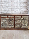 Vintage Whitewash Doors Sideboard,TV Credenza With Drawers,4-Door Storage Buffet,89x44