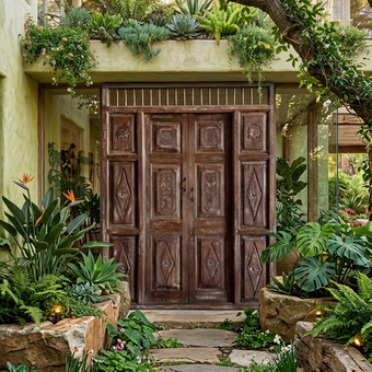 Antique Carved Door Rustic Teak Wood Handcarved Garden Gates
