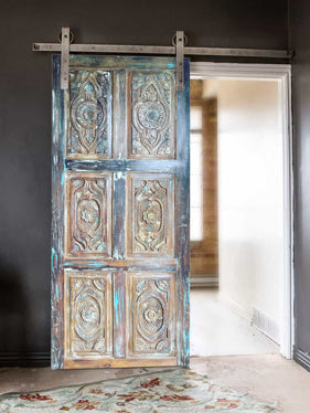 Vintage Carved Barn Door, Rustic Sliding Barndoor, Reclaimed Wood Door 84x36