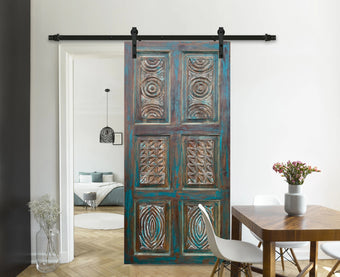 Artisans Carved Barn Door Vintage Blue Closet Door Statement Door