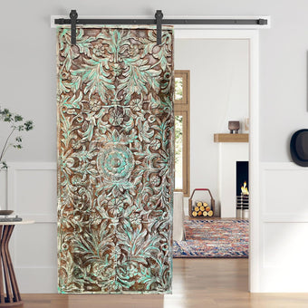 Whitewash Carved Lotus Garden Artistic Doors, Barn Door, Custom Sliding Door 80x36