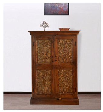 Antique Carved Armoire Vintage Hues Display Teak Farmhouse Decor