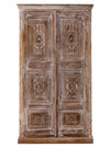 Antique Indian Cabinet, Shekhawati Tall Cabinet, Whitewash Carved Armoire