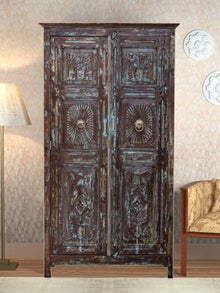  Vintage Armoire, Sunrays Hand-carved Tall Wardrobe, Antique Storage Cabinet