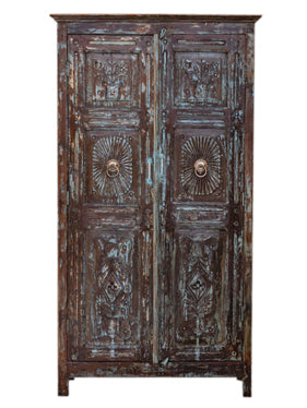 Vintage Armoire, Sunrays Hand-carved Tall Wardrobe, Antique Storage Cabinet