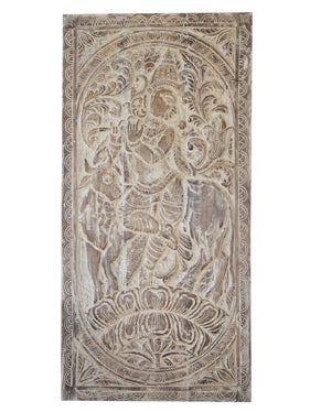 Vintage Whitewash Krishna Wall Art with Hand-Carved, Custom Barndoor