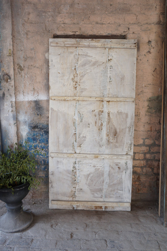 Vintage Whitewash Krishna Wall Art with Hand-Carved, Custom Barndoor