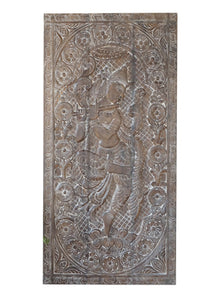  Vintage Dancing Krishna Wall Art, Hand-Carved Fluting Krishna Custom Barn Door 72