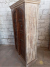 Antique ARMOIRE Arch Door, Iron Straps, Patina Rustic Hand Carved Solid Wood Cabinet