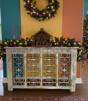 Antique Console Table Rustic Hand Carved Wrought Iron Carved Entryway Table