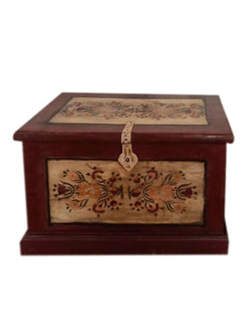 Antique Floral Painted Trunk Table, Indian Traditional Jewellery Chest