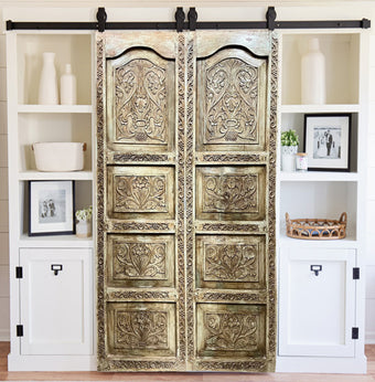 Vintage Hand Carved Door Wooden Floral Barn Door Double Door