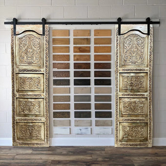 Vintage Carved Carved Wood Sliding Bran Door French Doors 78