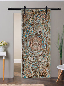  Ornate Indian Door, Lotus Medallion Door, Sliding Barn Door, 80