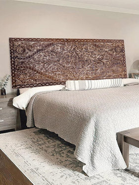 Unique Doors with a Soul Floral Carved Door, Custom Bed Headboard, 80