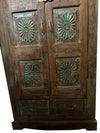 Antique Green Armoire, Charka Carved Artistic Carved Medallions 68x34