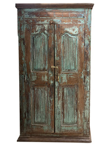  Shabby Chic Carved Vintage Armoire, Accent Cabinet, Antique Blue Armoire 70x35