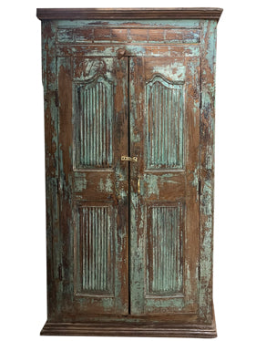 Shabby Chic Carved Vintage Armoire, Accent Cabinet, Antique Blue Armoire 70x35