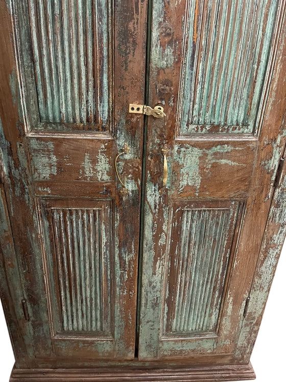 Shabby Chic Carved Vintage Armoire, Accent Cabinet, Antique Blue Armoire from India Eclectic Armoire
