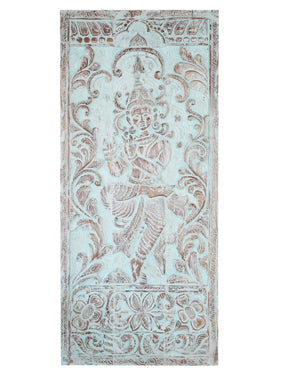 Fluting Krishna Carving, Turquoise Barn Door, CUSTOM Sliding Door,83