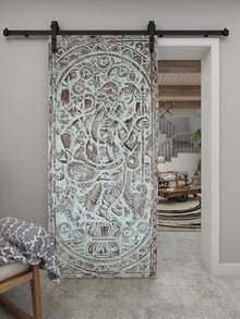  Vintage Blue Ganesha Wall Sculpture, Custom Door, Ganesh Barn Door