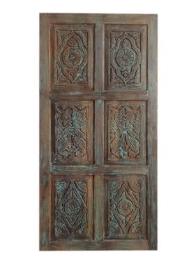Nature Carved Blue Doors, Carved Sliding door, Barn Door, 80