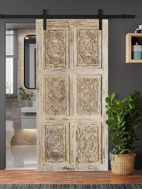 Limewash Carved Doors, Sliding door, Barn Door, Bedroom Door, 96x48