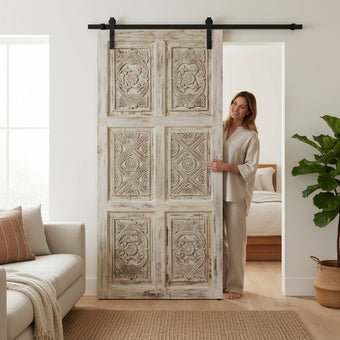 Vintage Carved Barn Door Whitewash Rustic Farmhouse Doors
