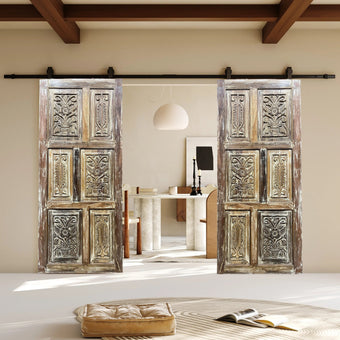 Vintage Carved Door Farmhouse Double Doors Sliding Barn Door Pantry Door 80x36