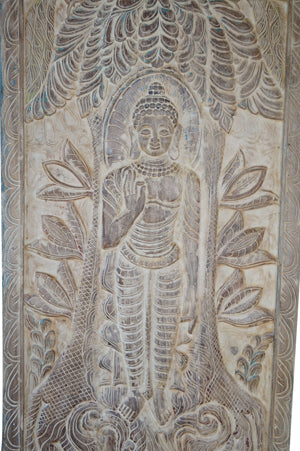 Whitewashed Buddha Barn Door, Budha Temple Altar Carving, 84