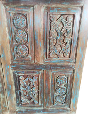 Hand Carved Sliding Barn Door, Interior, Organic Door, Blue Doors,80