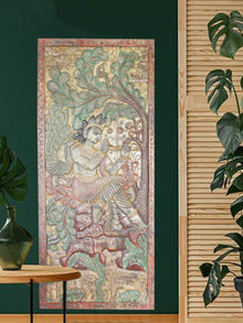  Fluting Krishna Sculpture, Vintage Krishna Carved Barn Door, 83