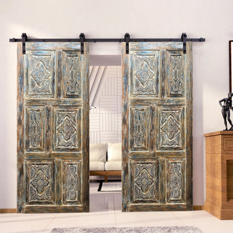 Authentic Carved Doors Blue Floral Rustic Farmhouse Barndoors