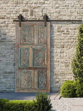 Sliding Barn Door, Sahara Blue Carved Barn Door, Organic Modern Door