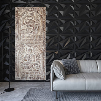 Accent Wall Art Carved Vintage Marble wash Buddha Wall Panel