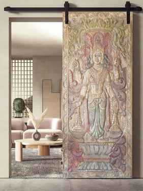 Vintage Style Lakshmi Sliding Barn Door, Indian Wall Art, Dhan Laxmi Door