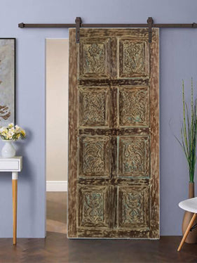 Green Sliding Barn Door, Custom, Carved Barndoor, 80