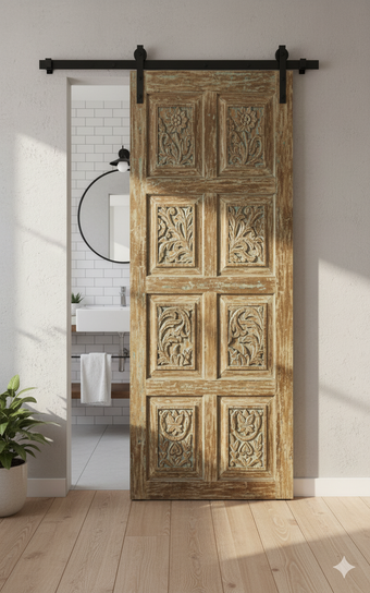 Vintage Carved Barn Door Floral Farmhouse Statement Interior Doors