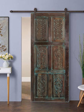 Vintage Carved Barn Door, Lattice Carved Door, Custom Sliding Door