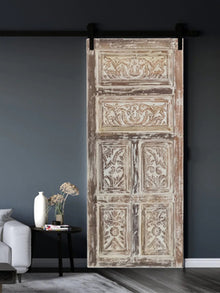  Vintage Whitewashed Carved Barn Doors, Floral, Shabby Chic Interior Door