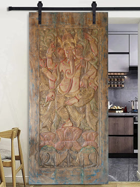Dancing Nritya Ganesha Wall Sculpture, Six Arm Ganesh Door, India Art