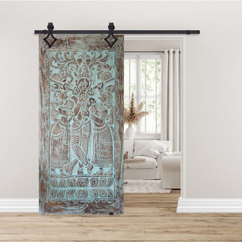 Reclaimed Wood Musical Krishna Wall Sculpture Vintage Barn Door