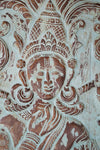 Blue Wash Krishna Sculpture, Vintage Wood Indian Panel 84X41