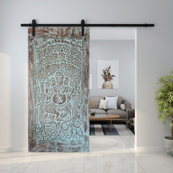 Vintage Carved Panel Wooden Wall Art Blue Ganesha Wall Decor