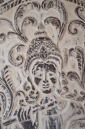 Fluting Krishna Carving, Vintage Whitewash Barn Door, CUSTOM Sliding Door 84X41