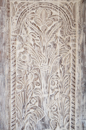 Tree of Life Carved Wall Art, Vintage Whitewash Sliding Barn Door 84X41