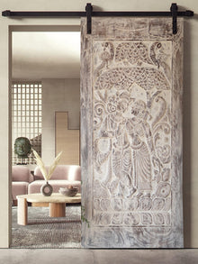 Vintage Indian Wall Panel, Radha Krishna Whitewashed Door 84X42