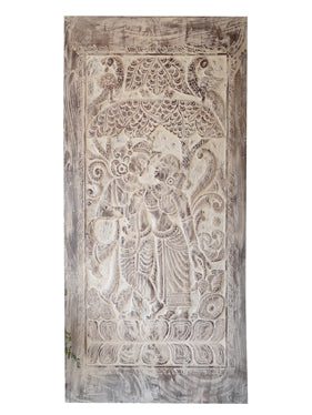 Vintage Indian Wall Panel, Radha Krishna Whitewashed Door 84X41