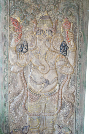 Ganesha Wall Sculpture, Kundalini Ganesh Carved Barn door 84x41